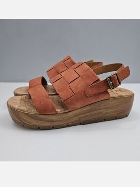 Korks Kork Ease Fraya Sandal Womens 10 Burnt Orange Platform Cork Wedge Bohemian